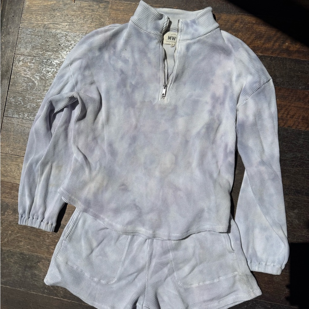 MWL Lavender Tie-Dye Waffle Knit Zip Pullover & Shorts Set